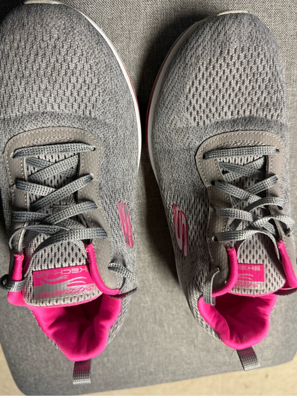 Skechers Gray Knit Athletic Sneakers with Pink Accents